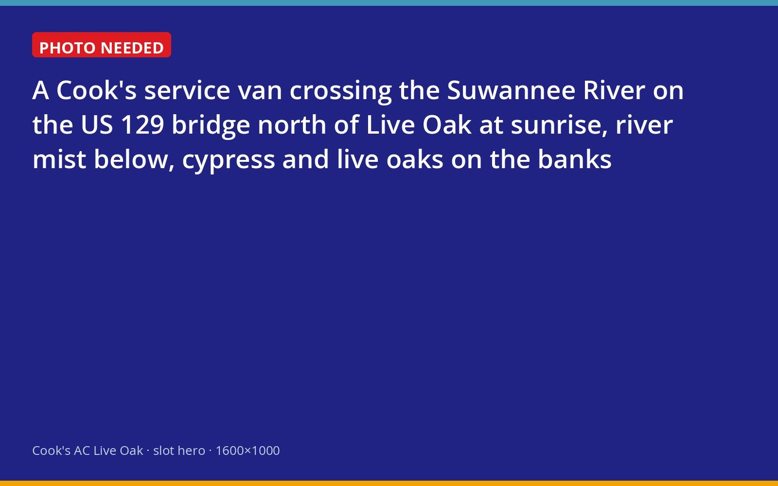 Cook's service van crossing the Suwannee River bridge on the way into Live Oak