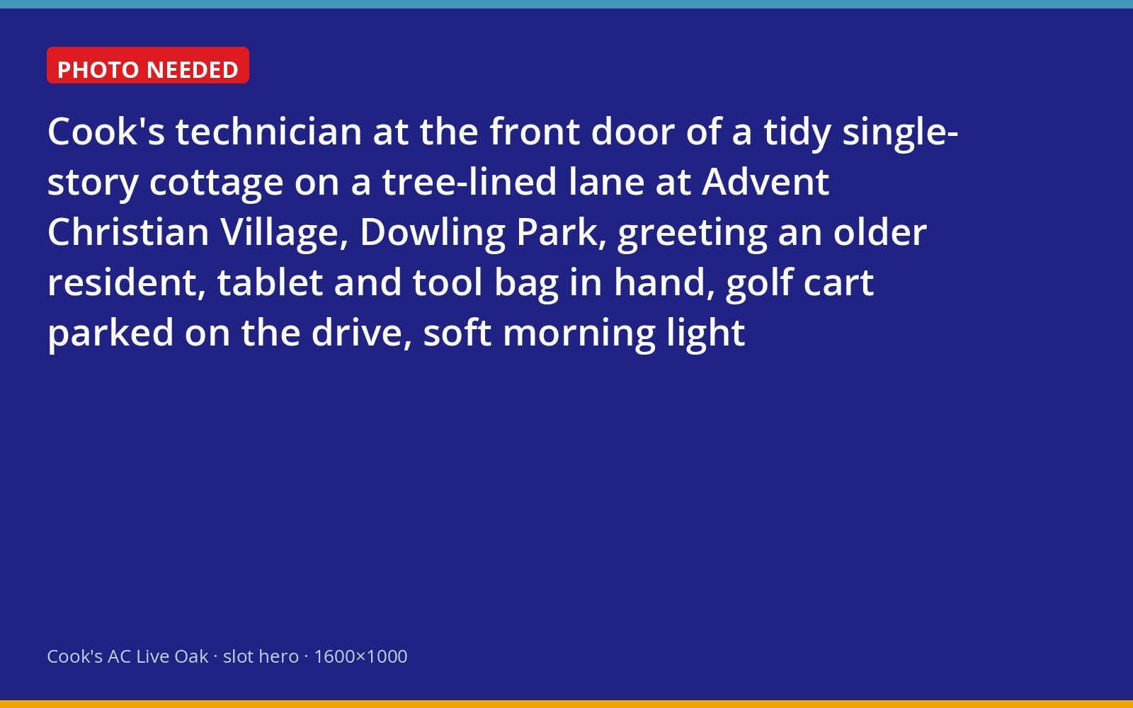 Cook's technician arriving at a resident's cottage at Advent Christian Village in Dowling Park