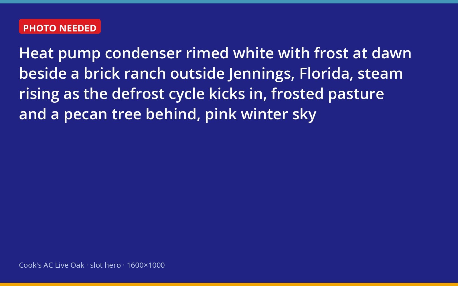 Frost-covered heat pump beginning a defrost cycle at dawn outside Jennings, Florida