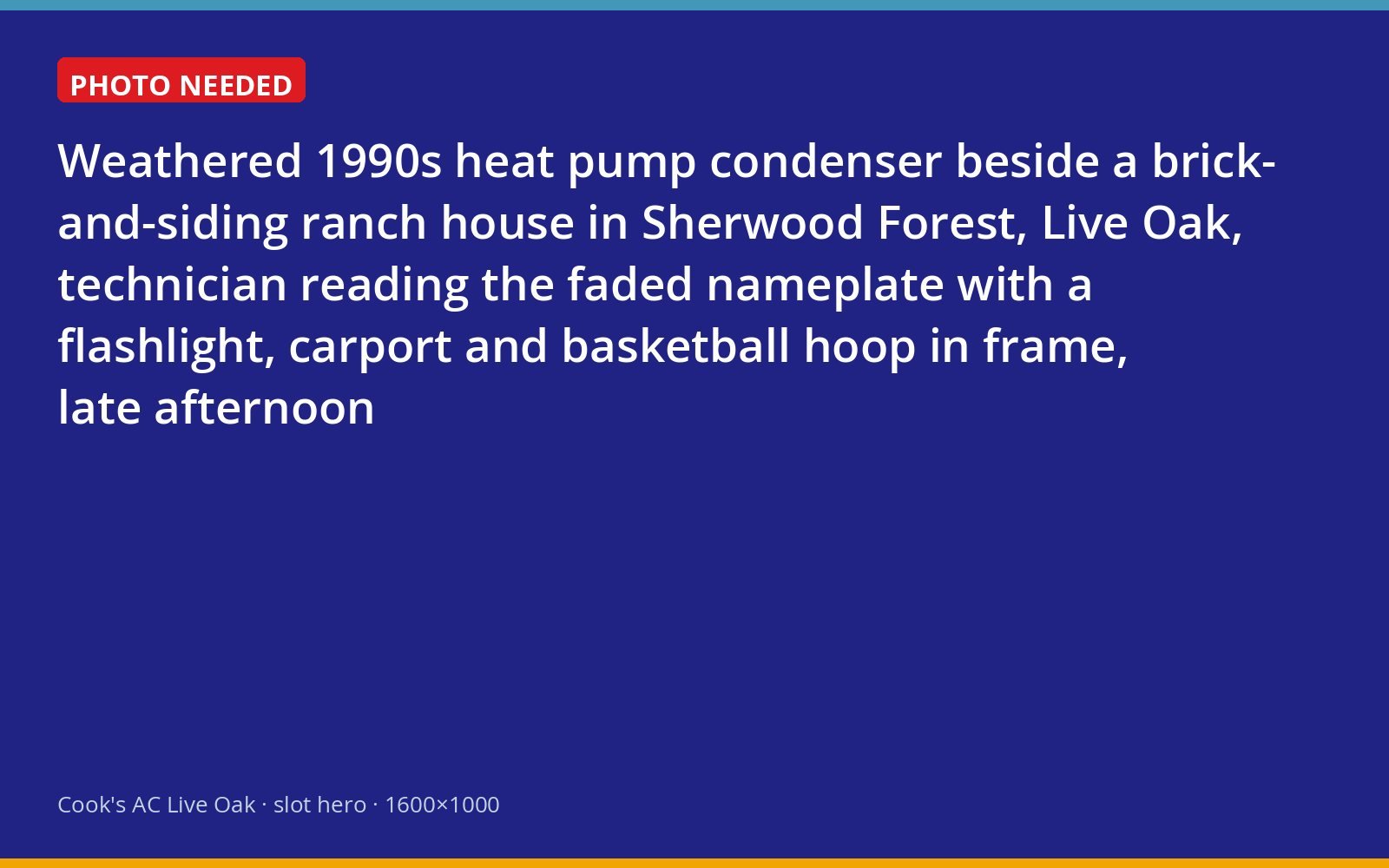 Technician reading the nameplate on an aging heat pump beside a ranch home in Sherwood Forest, Live Oak