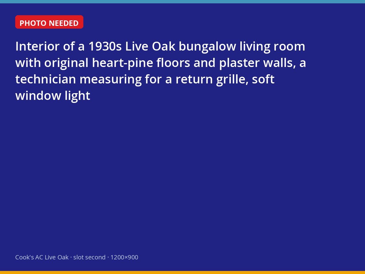 Technician measuring for ductwork inside a historic Live Oak bungalow