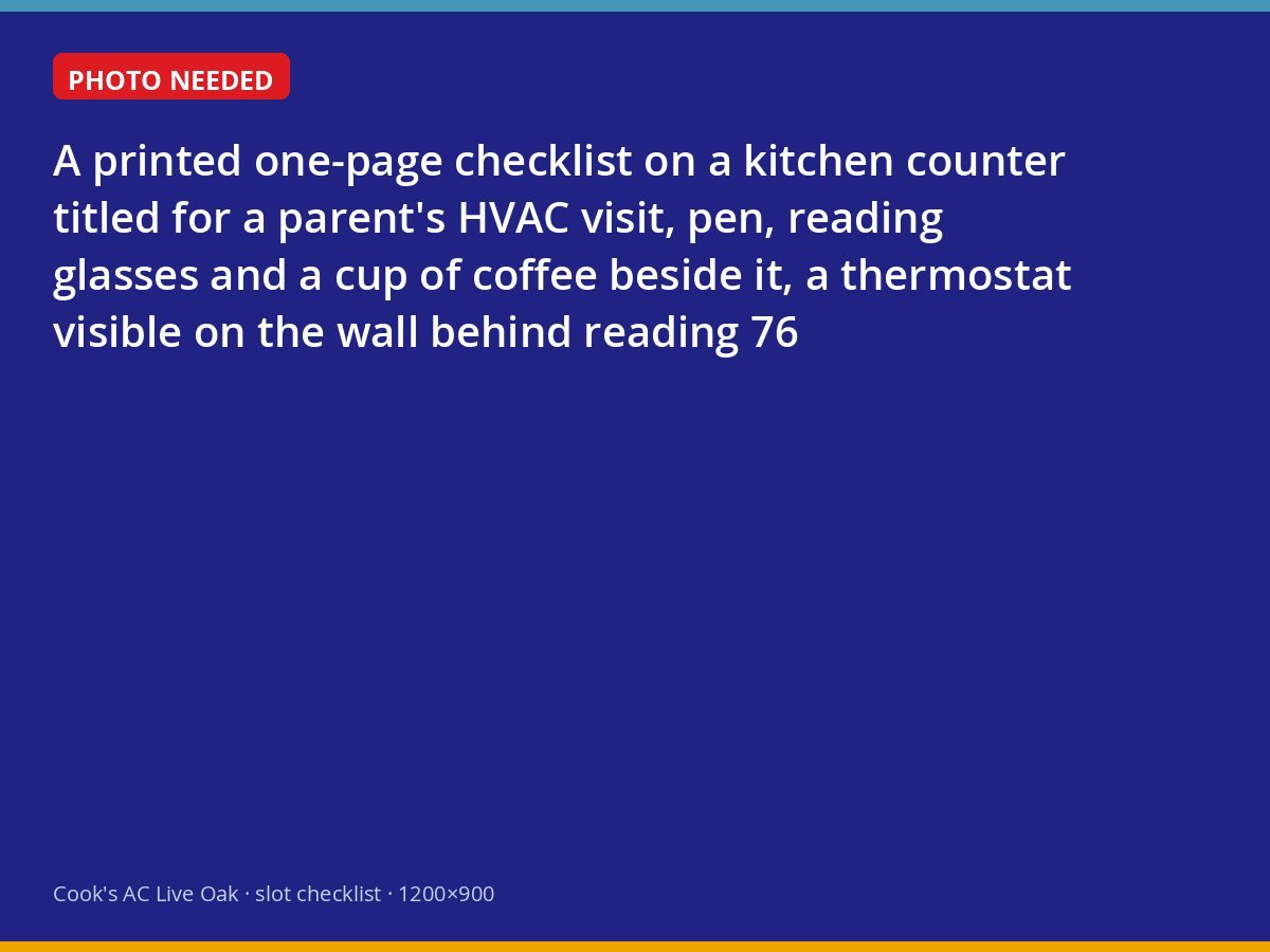 Printed HVAC visit checklist on a kitchen counter in a senior household