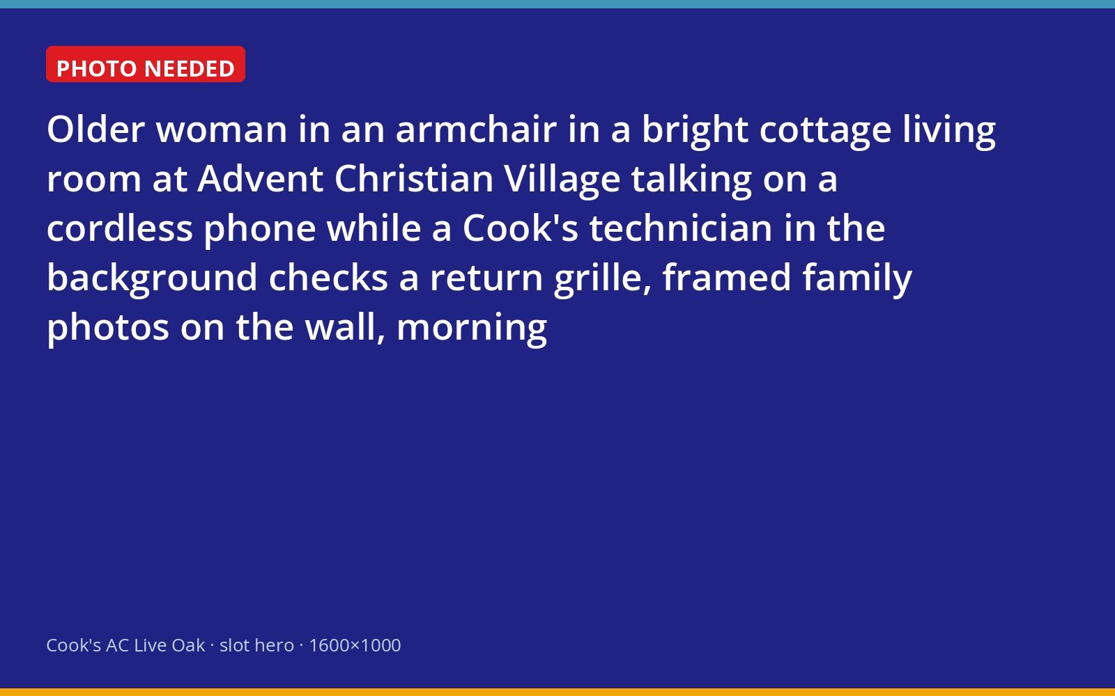 Resident at Advent Christian Village on the phone with family while a technician checks her cottage's return grille