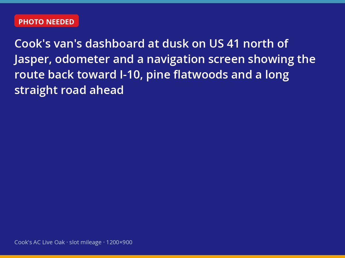 Service van dashboard on US 41 north of Jasper at dusk with the route home on the screen