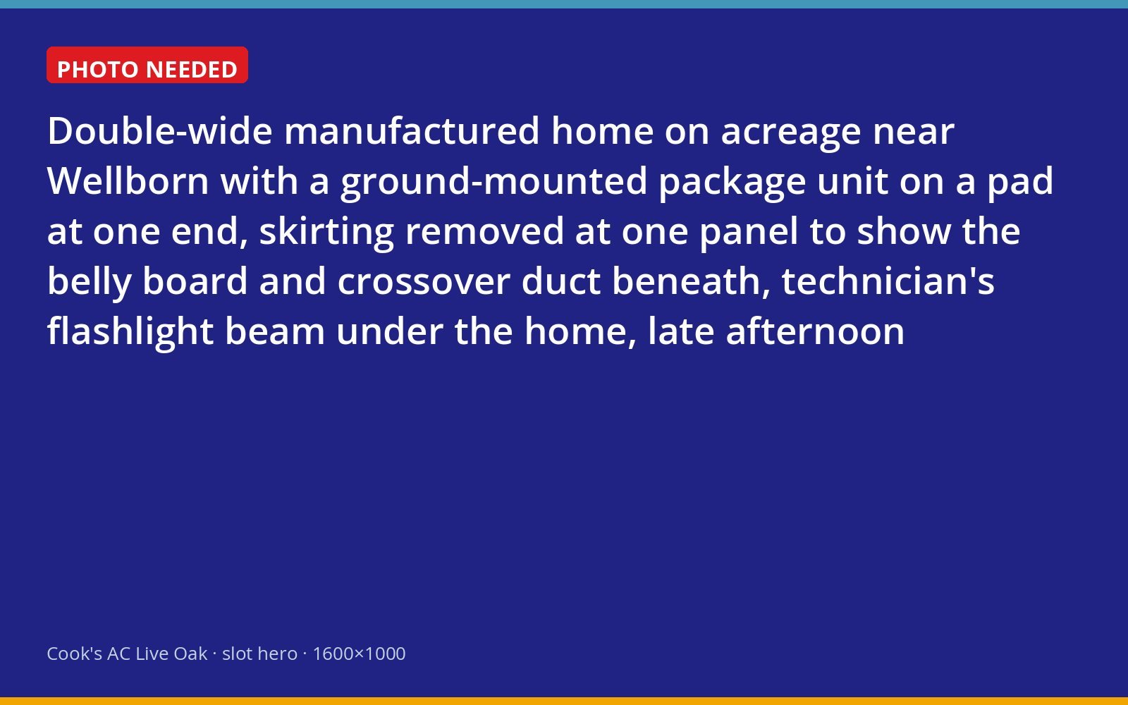 Package unit beside a double-wide manufactured home with the skirting opened to show the belly duct