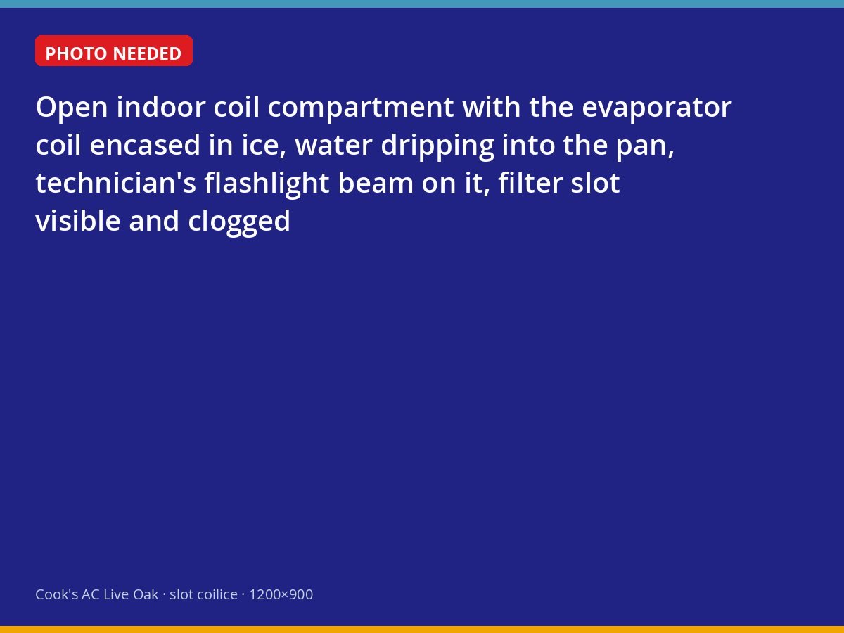 Evaporator coil frozen into a block of ice inside an air handler