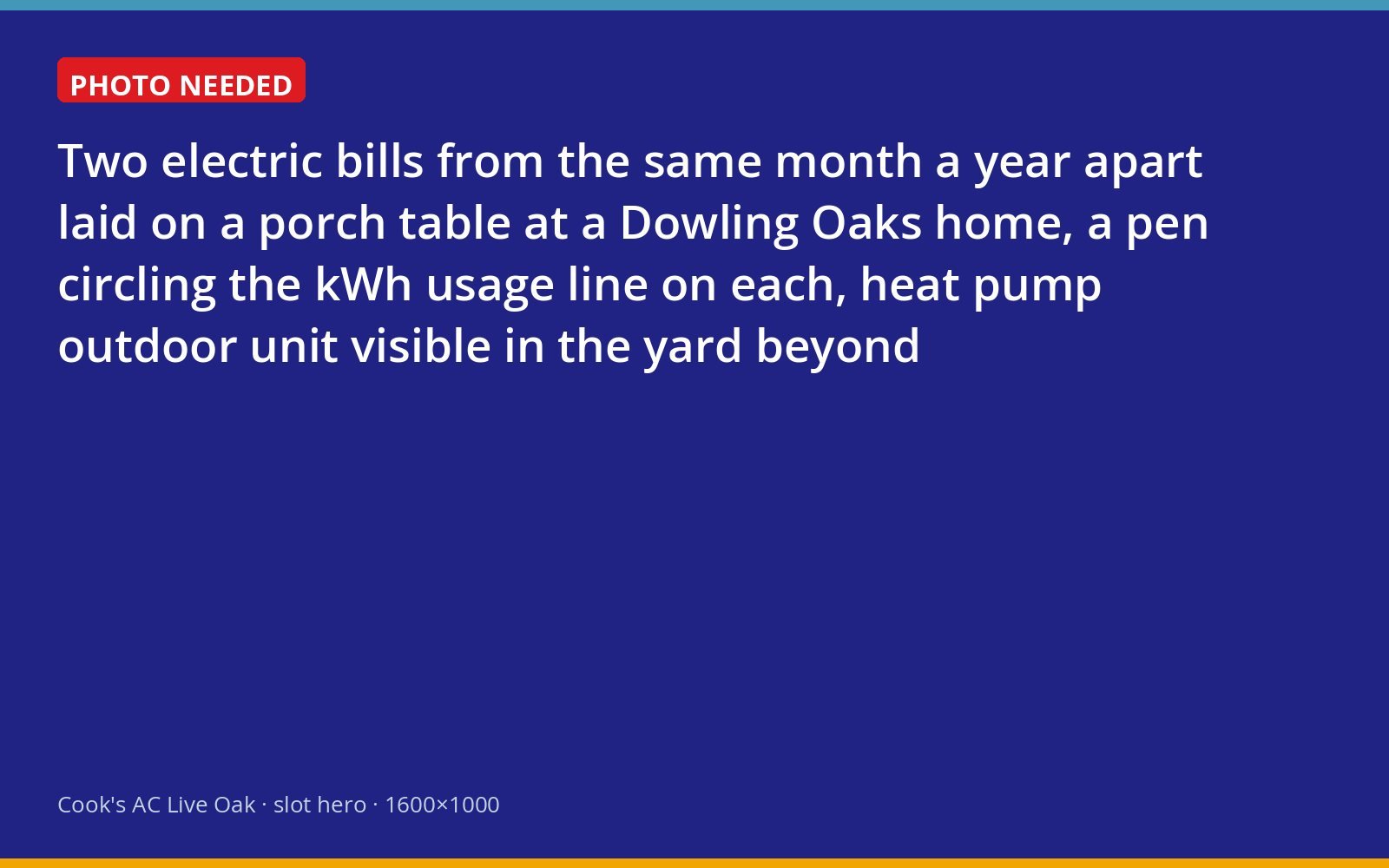 Two summer electric bills compared side by side on a porch table outside Live Oak