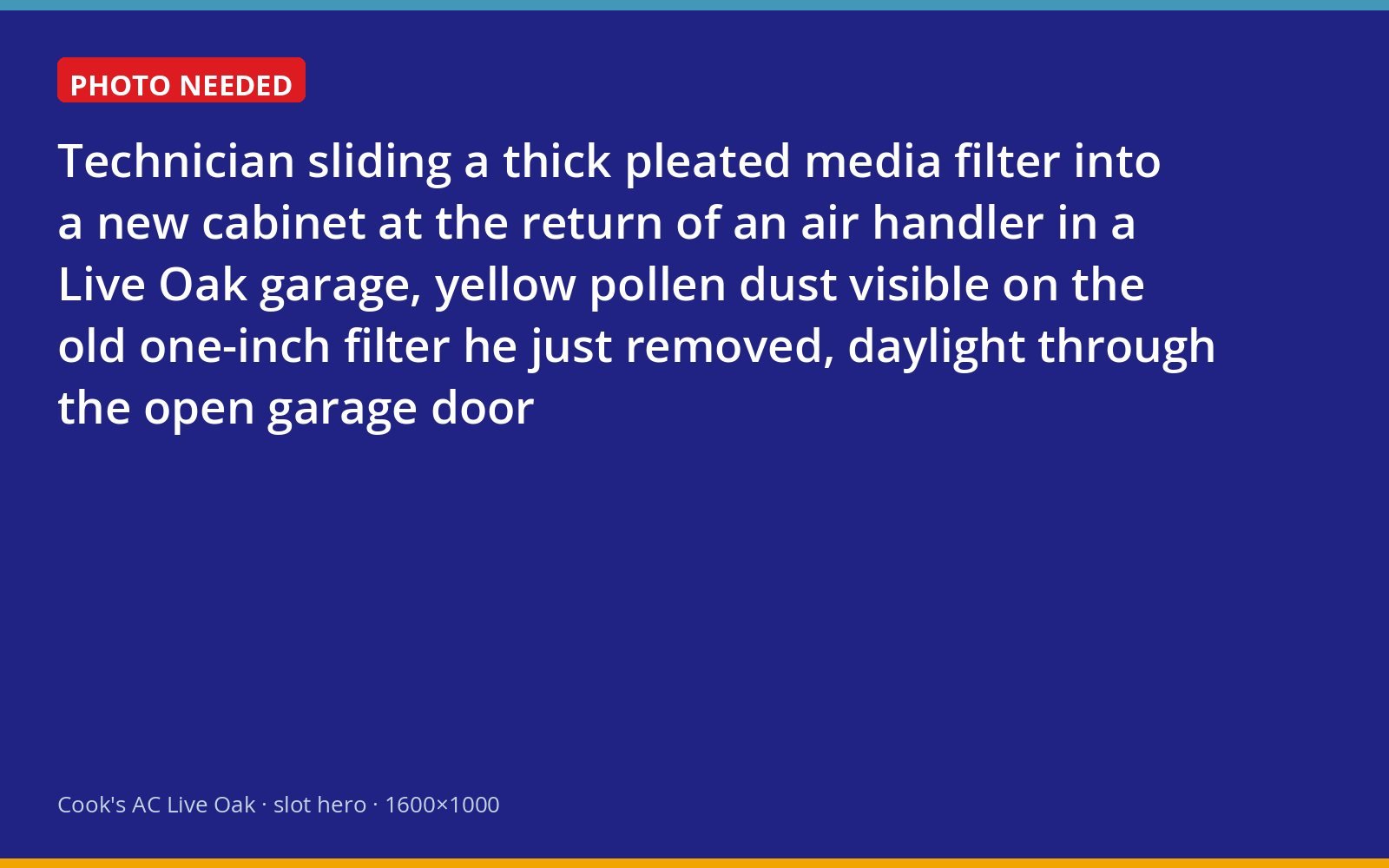 Technician replacing a thin pollen-caked filter with a thick media filter in a Live Oak garage