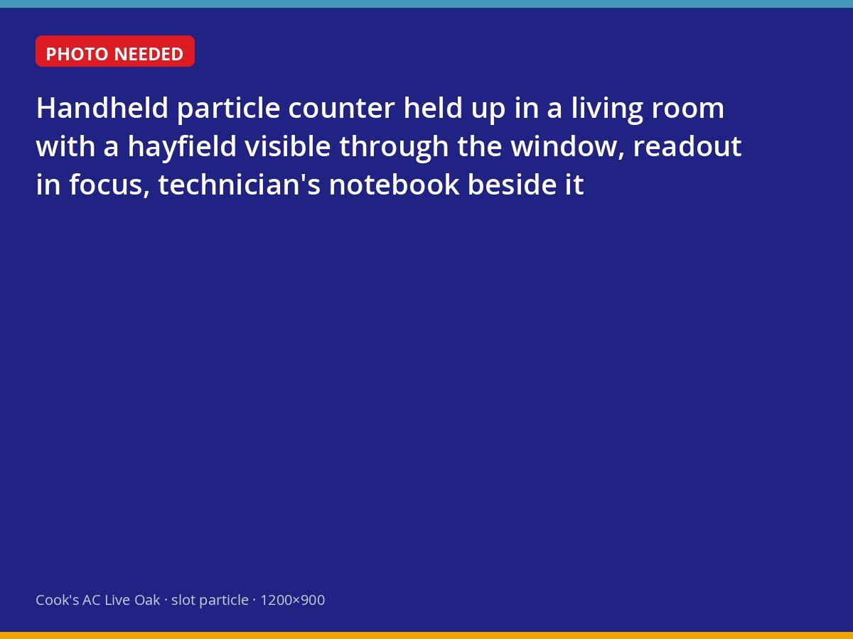 Particle counter reading indoor air in a rural Live Oak living room