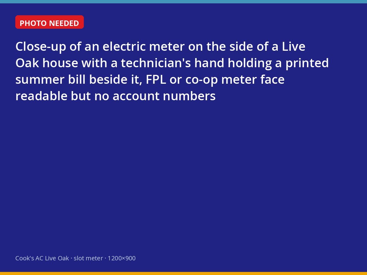 Electric meter and a summer bill held side by side at a Live Oak home
