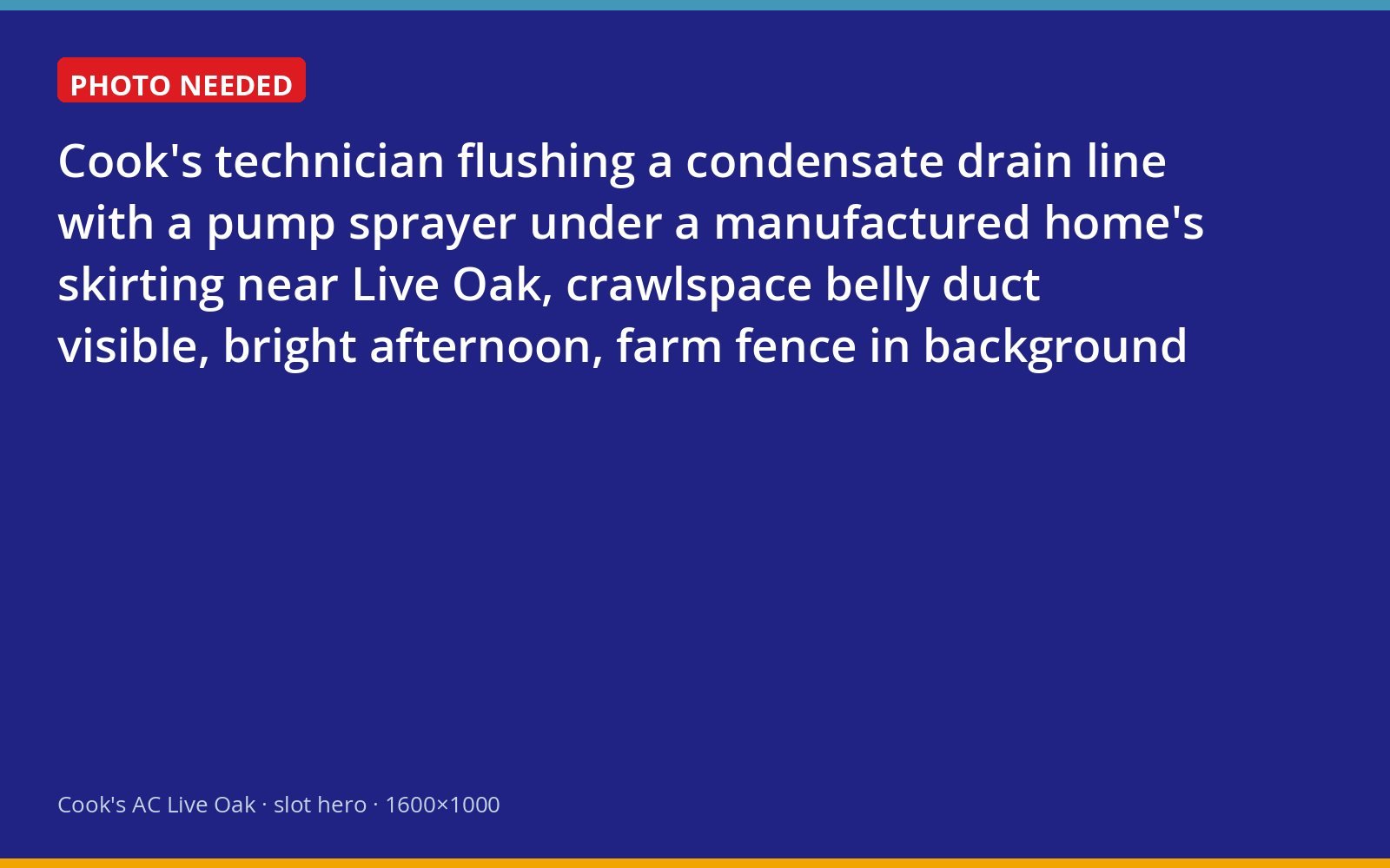 Cook's technician clearing a condensate drain beneath a manufactured home in Suwannee County