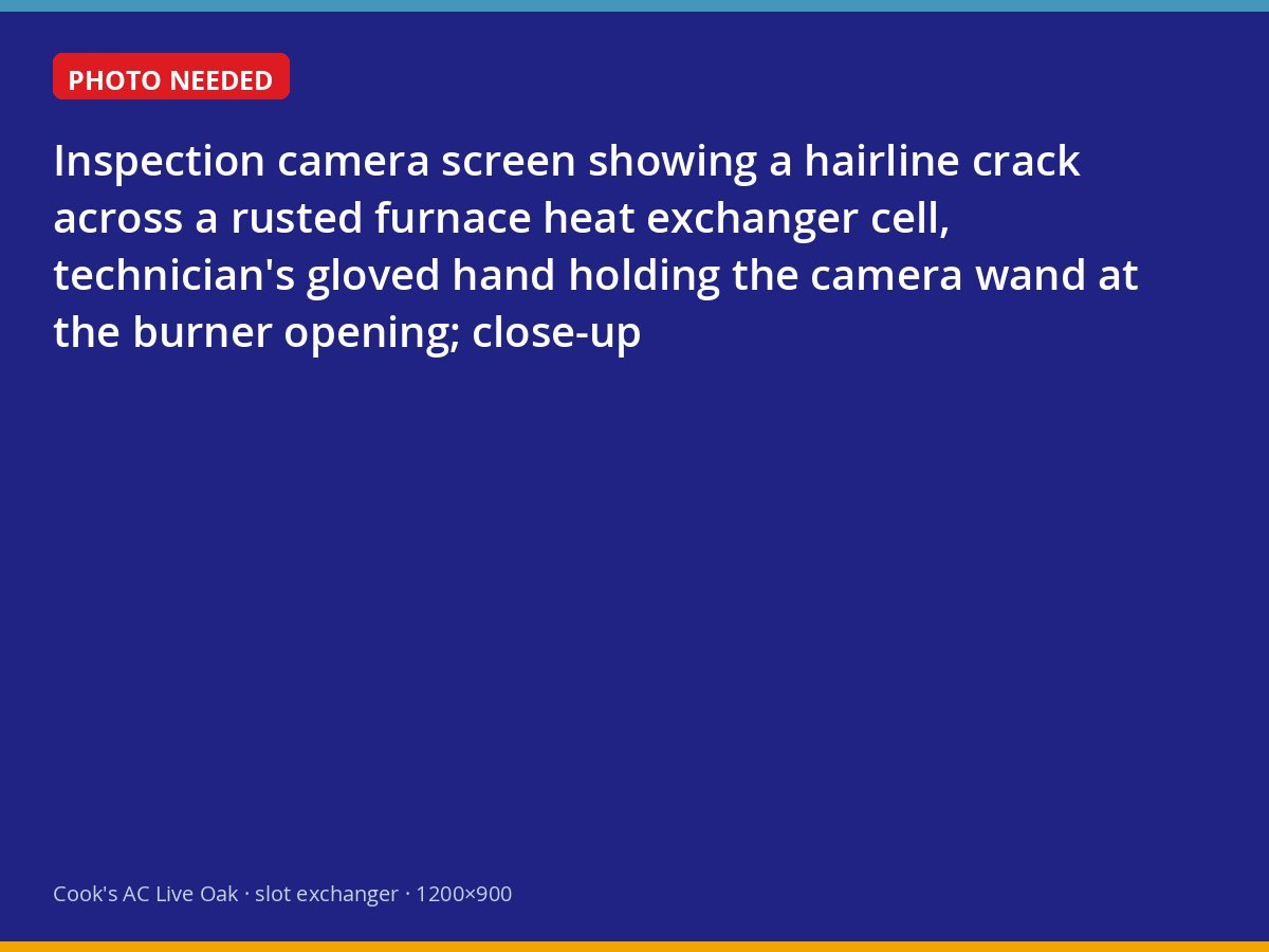 Inspection camera revealing a crack in a furnace heat exchanger in Suwannee County