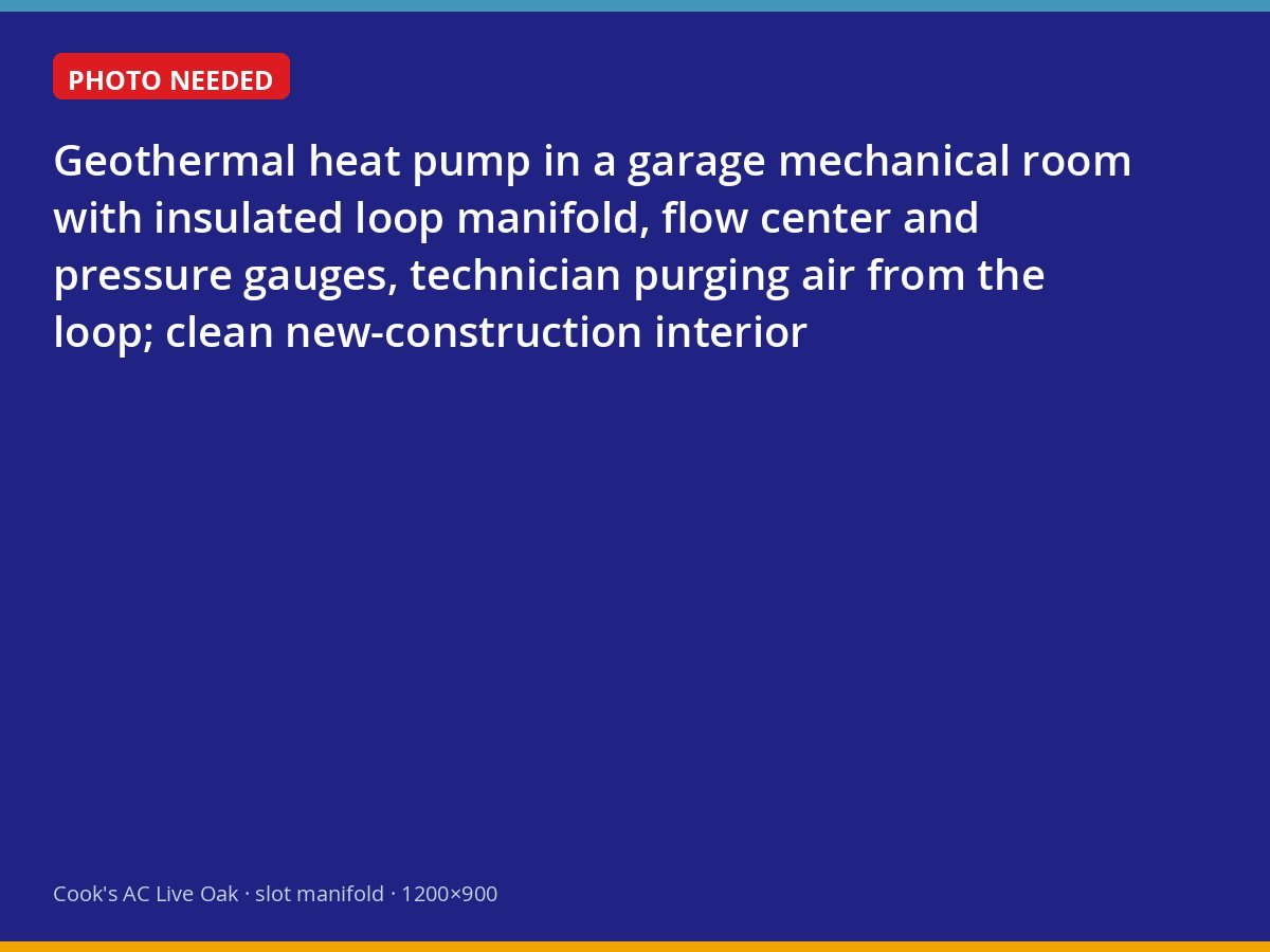 Geothermal heat pump and loop manifold in a Suwannee County garage