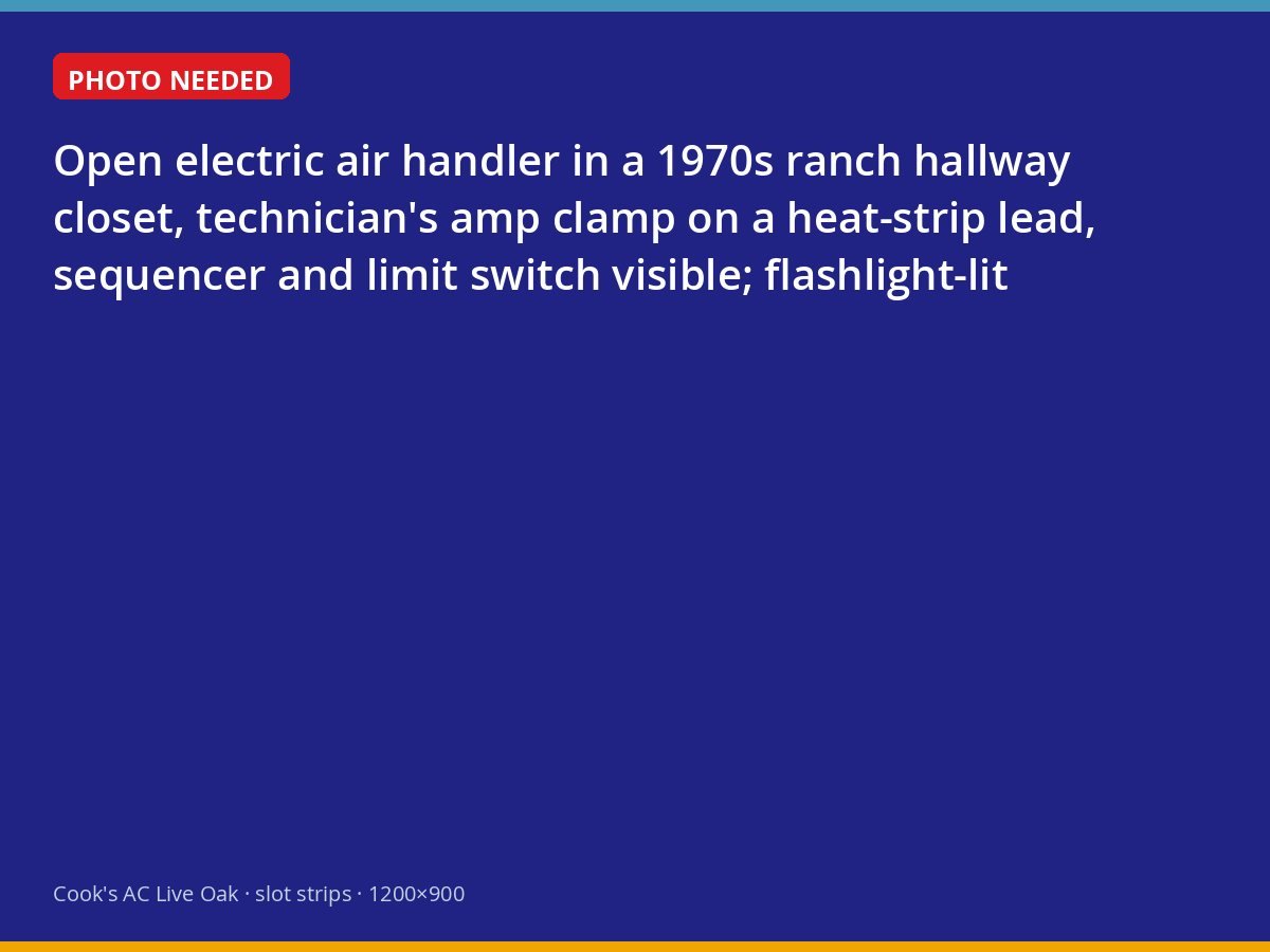 Testing electric heat strips inside an air handler closet in a Live Oak ranch